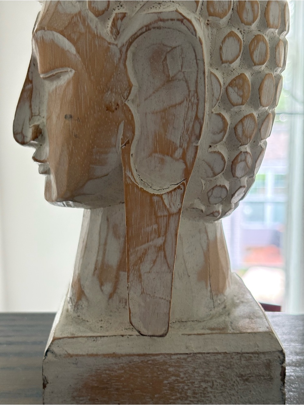 Decorative Buddha Head Sculpture - Cream Wood-Tone Finish - Picture 3 of 10